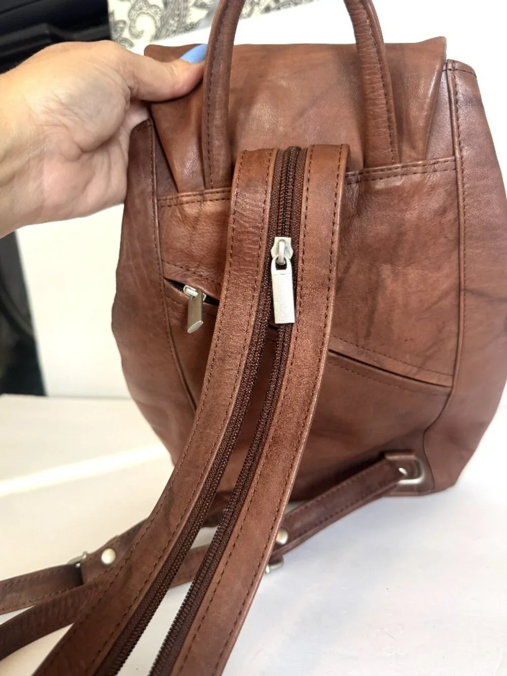S1 PELLE MONTALCINO Genuine Italian Leather Backpack Rucksack Cognac Brown